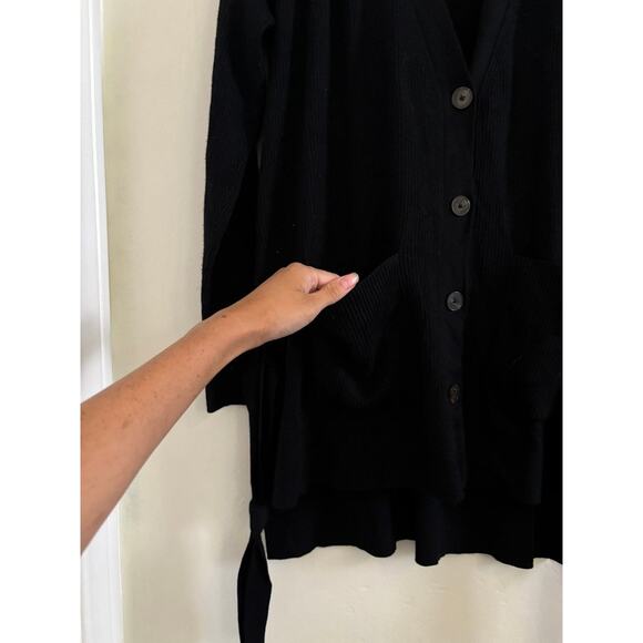 Anthropologie Sweater Women's Large Moth Cardigan Black Side Tie Button Up - Picture 4 of 9